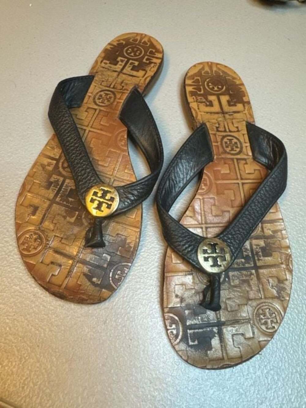 Tory Burch Thora Metallic Silver Thong Leather Cork Wedge Sandals